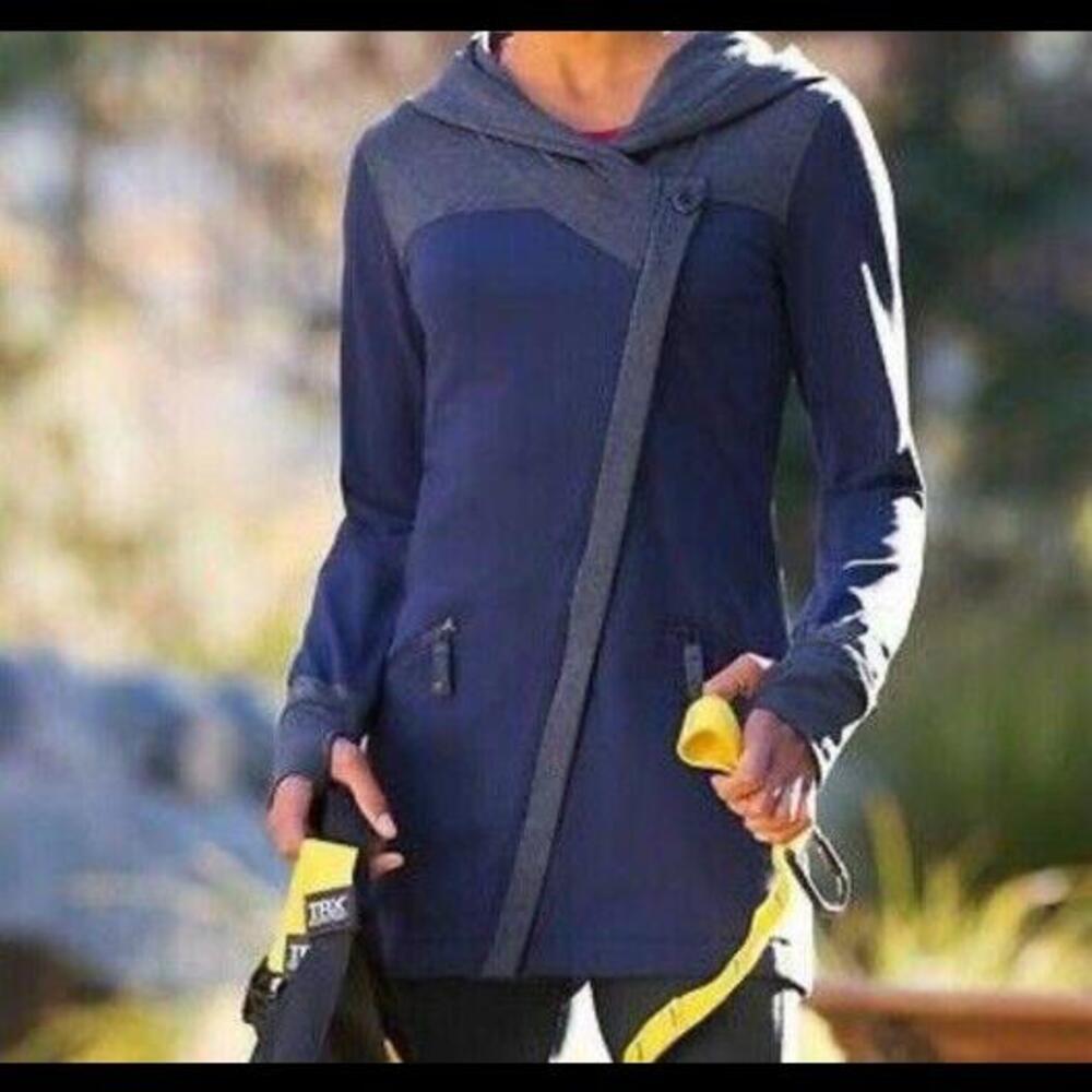 ATHLETA PURPLE‎ LONG HOODIE JACKET XS ASYMMETRICAL ZIP